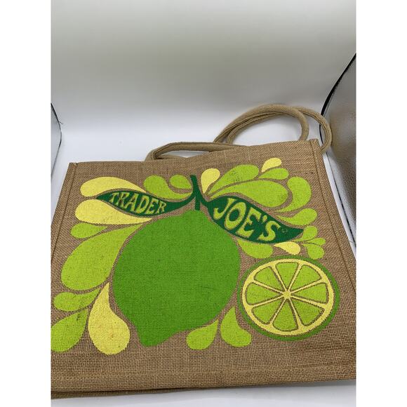 Trader Joe's Handbags - Trader Joe's Large Tote Bag Lemon and Lime Jute Burlap Reusable Shopping Bag